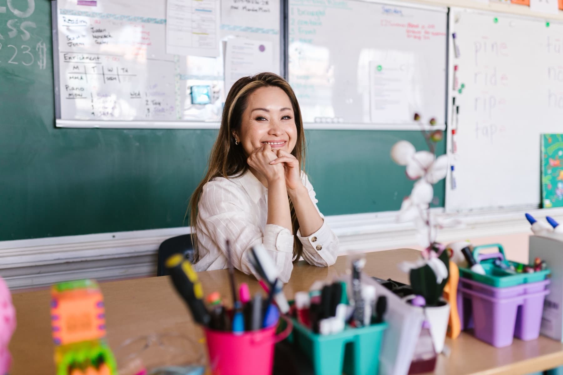 An early childhood educator in a classroom prepared for children's learning