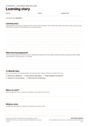 A blank A4 learning story template with headings, prompts, lines to write on and tick boxes for the five Te Whāriki strands